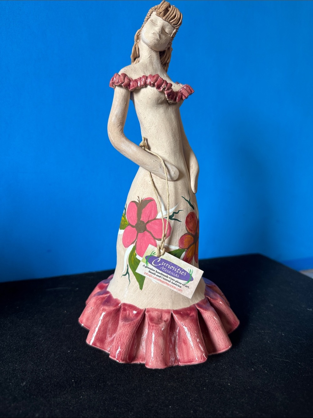 Gres-Genuine Hand-Painted Floral Ceramic Figurine — Pink Dress